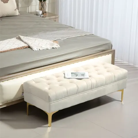 HOMCOM-Bedeindebank-Polyester-118x45x42cm-Beige – afbeelding 1