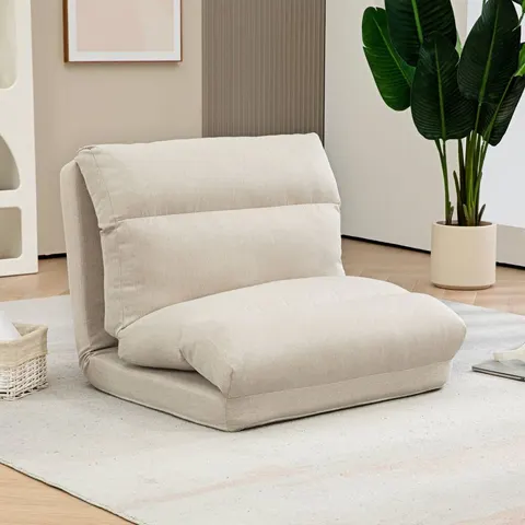HOMCOM Vloerstoel - Polyester - 70x72x56cm - Beige – afbeelding 1