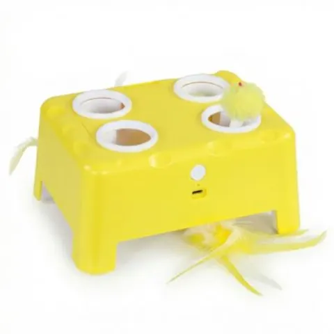 Jouet interactif chat rechargeable 3 modes réglables jaune – image 1