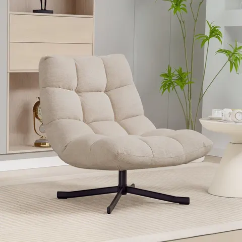 HOMCOM Accentstoel - Chenille (100% polyester) - 75x95x90cm - Crème – afbeelding 1