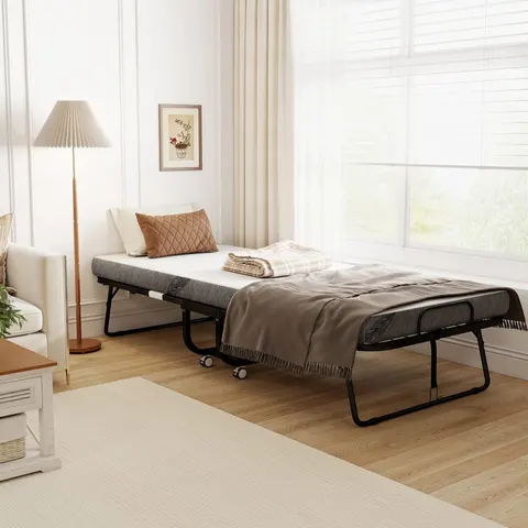 HOMCOM-Opklapbed-Staal-200x90x42,5cm-Wit – afbeelding 1