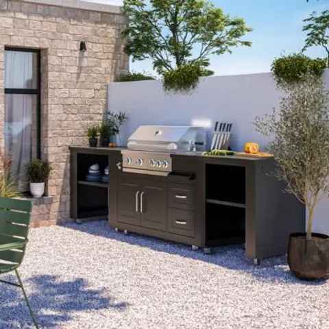 Cuisine d'extérieur 3 élements avec barbecue noir Oviala – image 1
