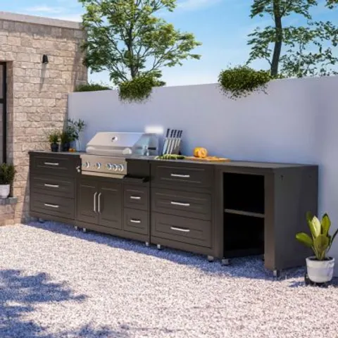 Cuisine d'extérieur acier 4 éléments avec barbecue Oviala – image 1