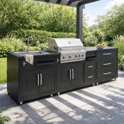 Cuisine extérieure acier 3 éléments avec barbecue Oviala – image 1