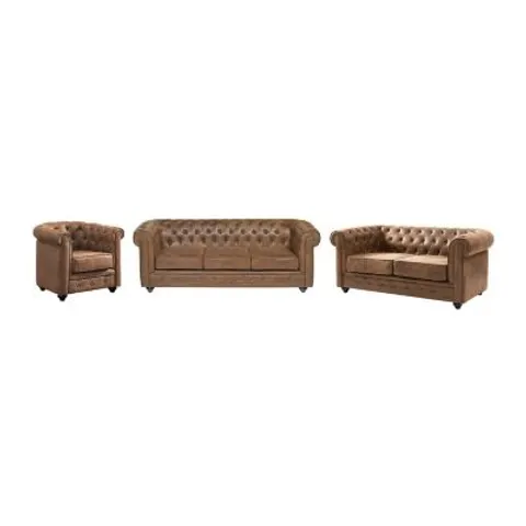 vente-unique.com Ensemble canapé fauteuil microfibre marron 206x72x78cm – image 1
