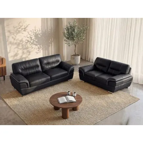 vente-unique.com Ensemble canapé cuir noir 210x87x93cm – image 1