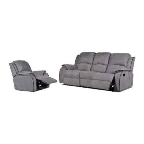 vente-unique.com Ensemble canapé fauteuil microfibre gris 210x99x96cm – image 1