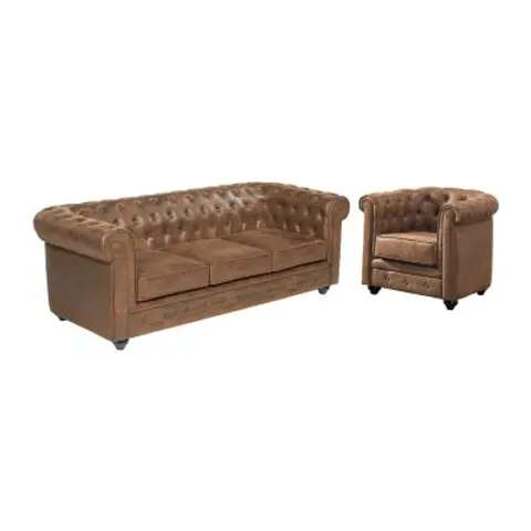 vente-unique.com Ensemble canapé fauteuil microfibre marron 205x72x88cm – image 1