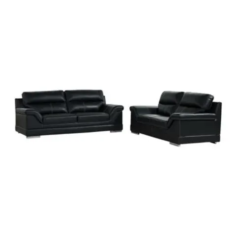 vente-unique.com Ensemble canapé cuir noir 235x100x103cm – image 1