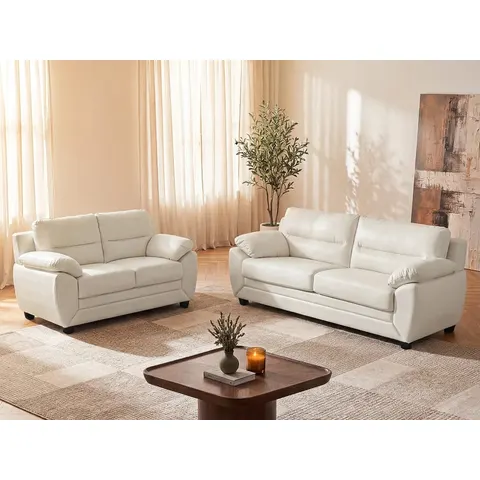 vente-unique.com Ensemble canapé simili blanc 201x88x82cm – image 1