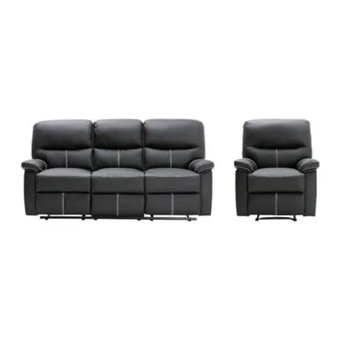 vente-unique.com Ensemble canapé fauteuil simili noir 183x95x90cm – 032178 – image 1
