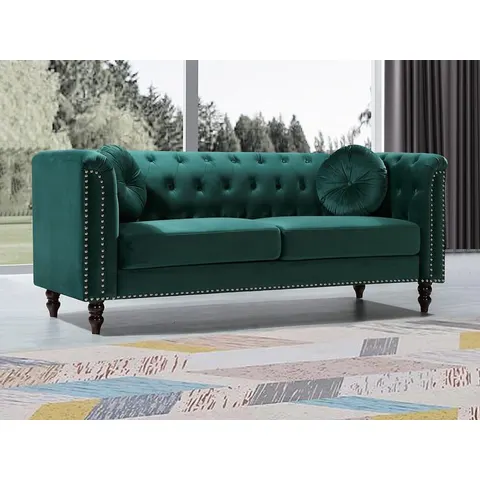 vente-unique.com Canapé fixe velours 3 places vert émeraude Vert 190x79x77cm – image 1