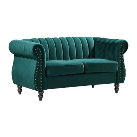 vente-unique.com Canapé fixe velours 2 places vert émeraude} Vert 150x77x78cm – image 1