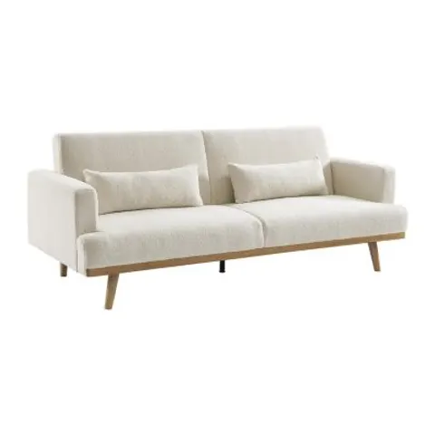 vente-unique.com Canapé convertible polyester 3 places blanc 216x85x89cm – image 1
