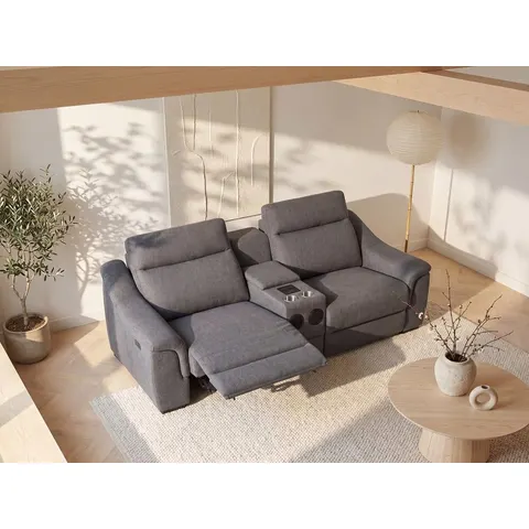 vente-unique.com Canapé relaxation polyester 2 places gris 234x96x99cm – image 1