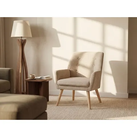 vente-unique.com Fauteuil droit polyester beige 65x79x68cm – image 1
