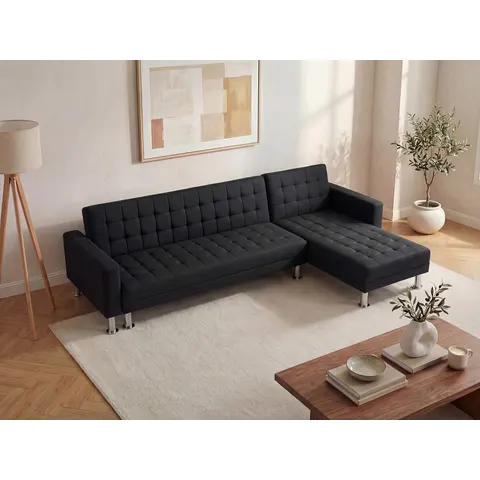 vente-unique.com Canapé d'angle polyester 5 places noir 290x79x173cm – image 1