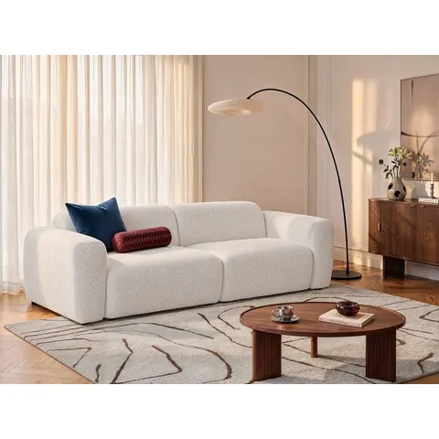 vente-unique.com Canapé fixe polyester 4 places blanc} Blanc 245x73x97cm – image 1