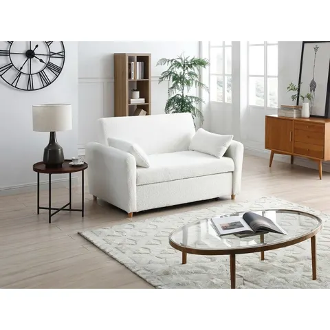 vente-unique.com Canapé convertible polyester 2 places blanc 140x86x87cm – image 1