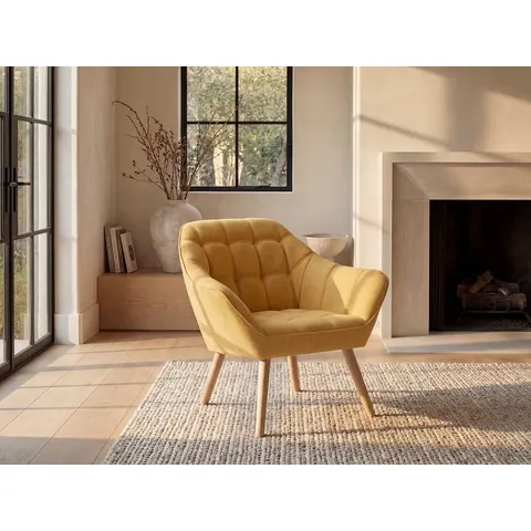 vente-unique.com Fauteuil droit polyester jaune moutarde Jaune 82x77x73cm – image 1
