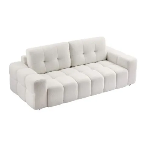 vente-unique.com Canapé fixe polyester 3 places blanc 220x78x100cm – image 1