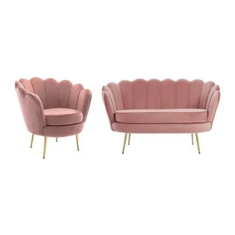 vente-unique.com Ensemble canapé fauteuil velours rose 124x78x73cm – image 1