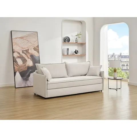 vente-unique.com Canapé convertible polyester 3 places beige 204x92x82cm – image 1
