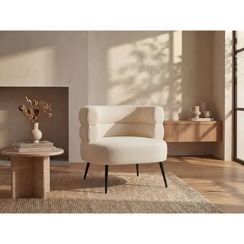 vente-unique.com Fauteuil droit polyester beige 80x73x74cm – image 1