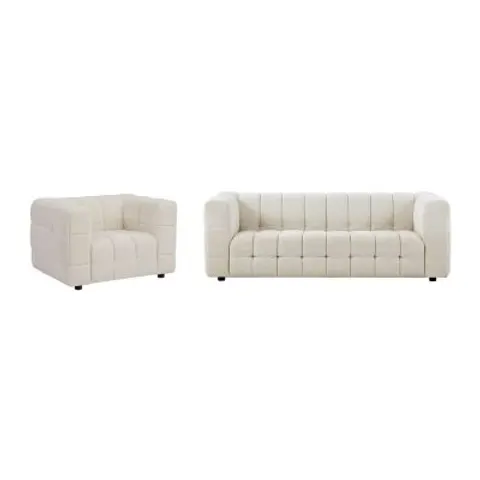 vente-unique.com Ensemble canapé fauteuil polyester blanc 213x72x89cm – image 1