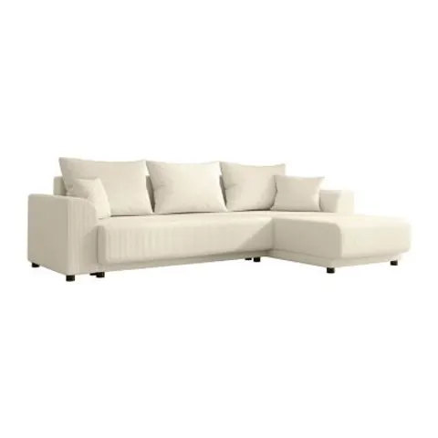 vente-unique.com Canapé d'angle polyester 4 places beige 240x80x149cm – image 1