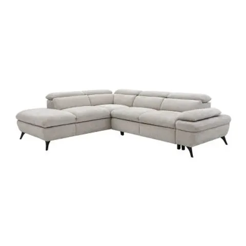 vente-unique.com Canapé d'angle polyester 5 places beige 79x79x233cm – image 1