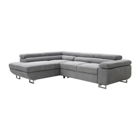 vente-unique.com Canapé d'angle polyester 5 places gris 268x70x202cm – image 1