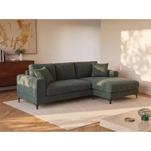 vente-unique.com Canapé d'angle polyester 4 places vert 227x82x153cm – image 1