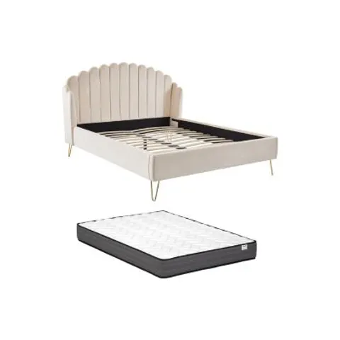 Vente-unique Bedframe fluweel beige 160 x 200 cm – 148541 – afbeelding 1