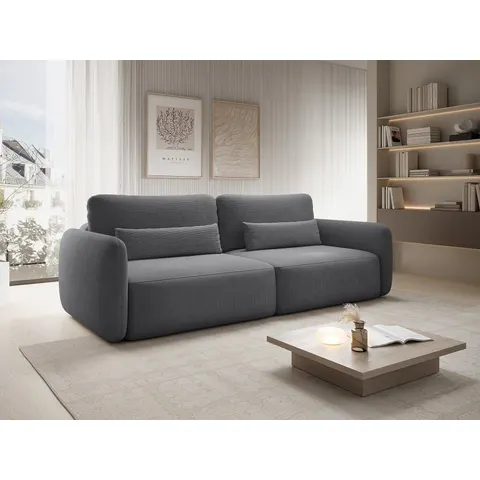 vente-unique.com Canapé convertible polyester 3 places gris 238x87x103cm – image 1
