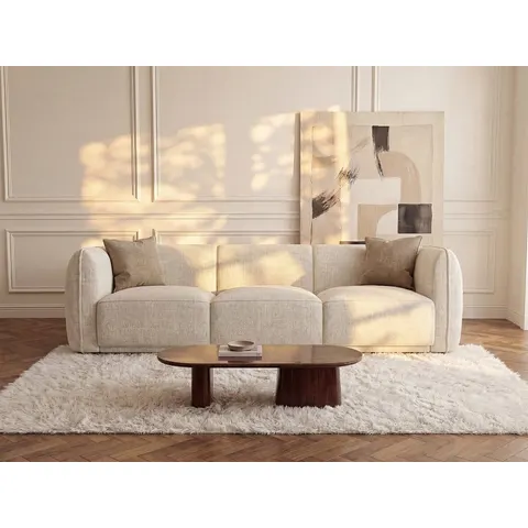 vente-unique.com Canapé fixe polyester 3 places beige} Beige 235x80x90cm – image 1