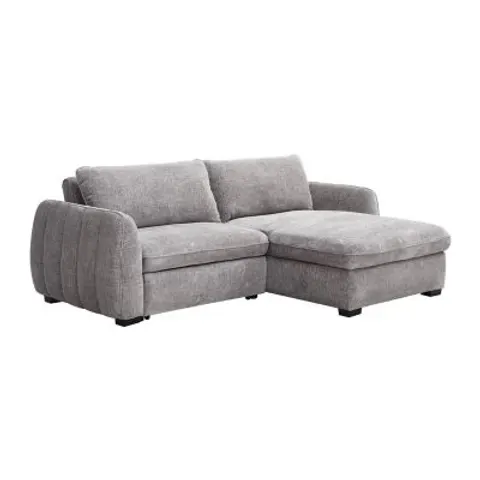 vente-unique.com Canapé d'angle polyester 4 places gris 236x88x167cm – image 1