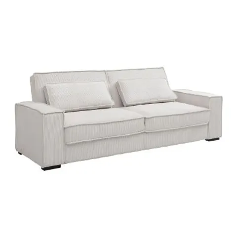 Vente-unique Driezitsslaapbank van beige ribfluweel FINORO – afbeelding 1