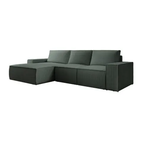 vente-unique.com Canapé d'angle polyester 5 places vert 297x85x167cm – image 1