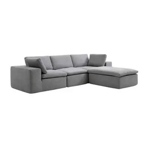vente-unique.com Canapé d'angle polyester 4 places gris 304x83x199cm – image 1