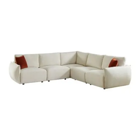 vente-unique.com Canapé d'angle polyester 5 places beige 276x85x276cm – image 1