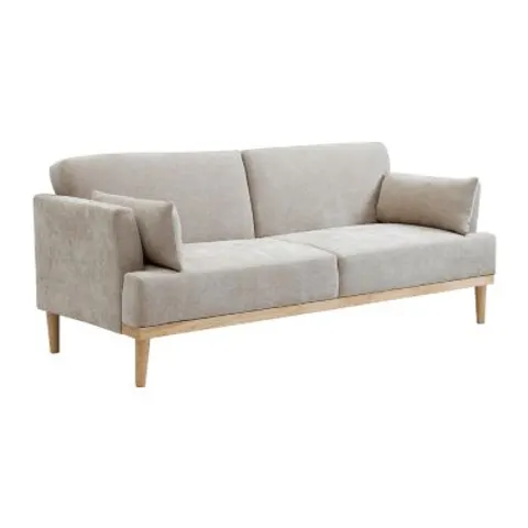 vente-unique.com Canapé convertible polyester 3 places beige 213x88x85cm – image 1