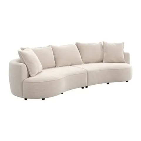 vente-unique.com Canapé fixe polyester 4 places beige} Beige 296x41x114cm – image 1
