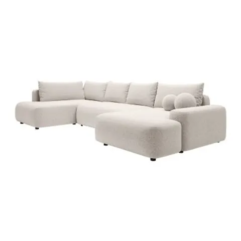 vente-unique.com Canapé d'angle polyester 8 places crème Beige 360x87x204cm – image 1