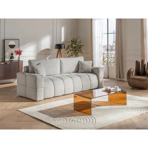 vente-unique.com Canapé convertible polyester 3 places gris clair} Gris 252x107x107cm – image 1