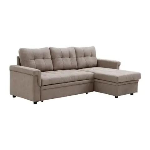 vente-unique.com Canapé d'angle polyester 4 places taupe 215x88x142cm – image 1