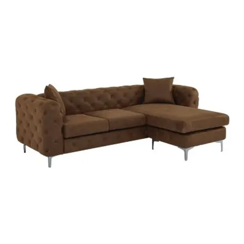 vente-unique.com Canapé d'angle microfibre 4 places marron 238x74x155cm – image 1
