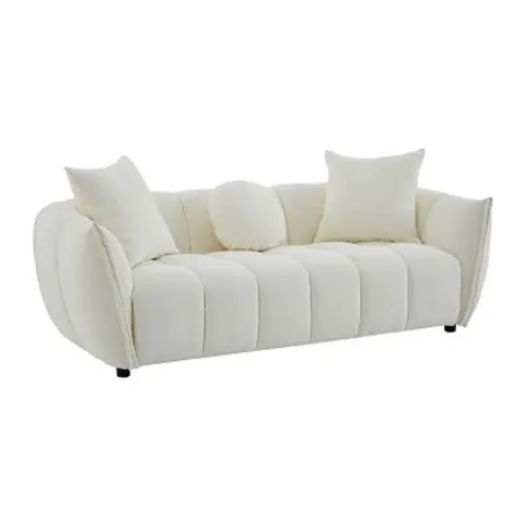 vente-unique.com Canapé fixe polyester 3 places beige} Beige 216x68x97cm – image 1