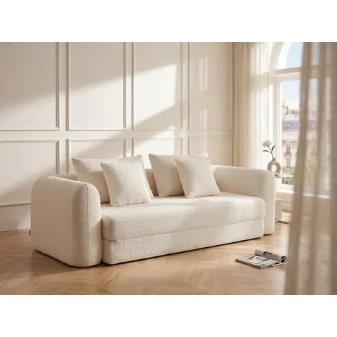 vente-unique.com Canapé convertible polyester 3 places beige 240x87x111cm – image 1