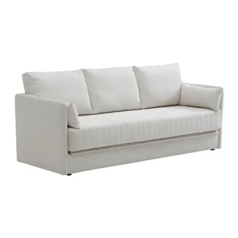 vente-unique.com Canapé convertible polyester 3 places beige 204x84x82cm – image 1